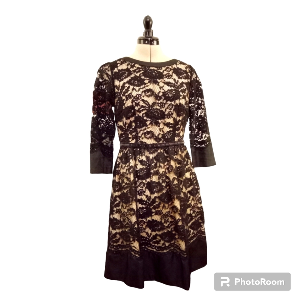 Antonio Melani black lace dress with beaded waist detail.